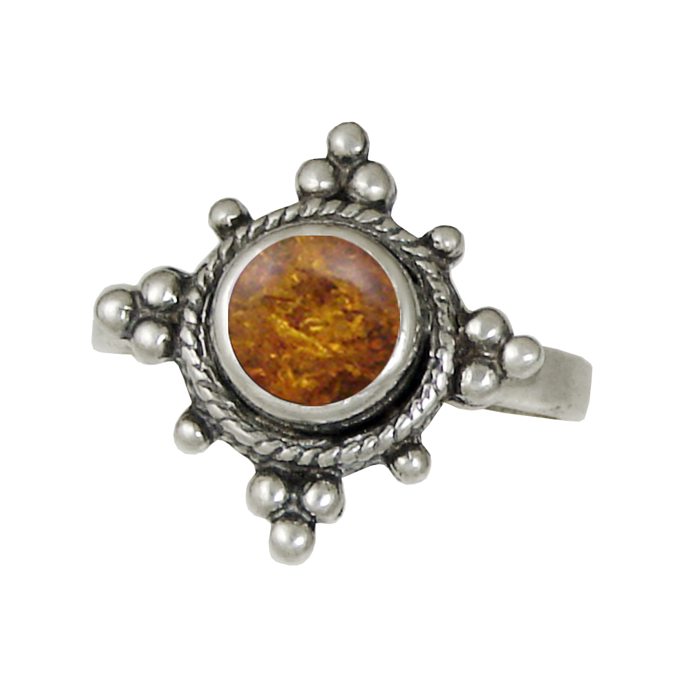 Sterling Silver Gemstone Ring With Amber Size 5
